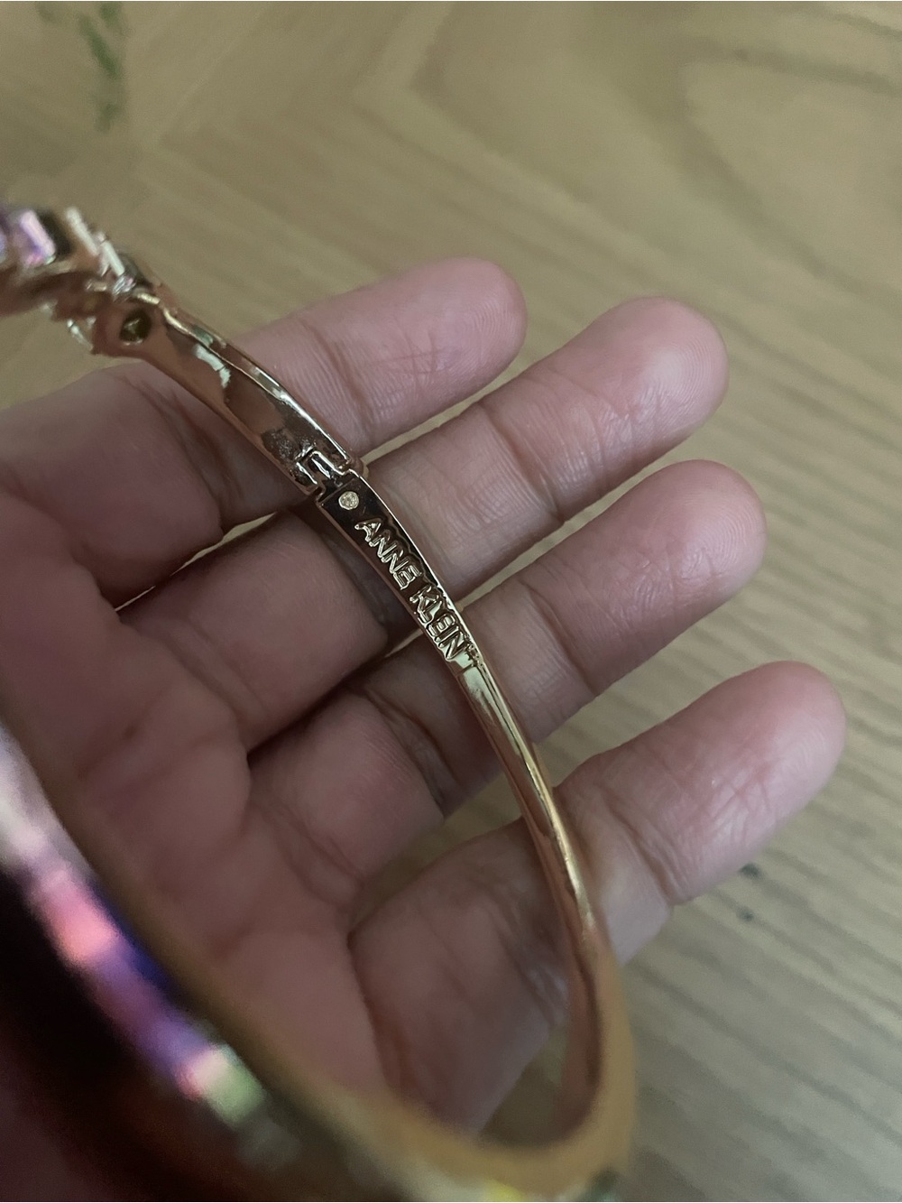 Anne Klein Gold-Tone Bracelet with Teal, Green, Purple & Pearl Accents - Picture 3 of 7